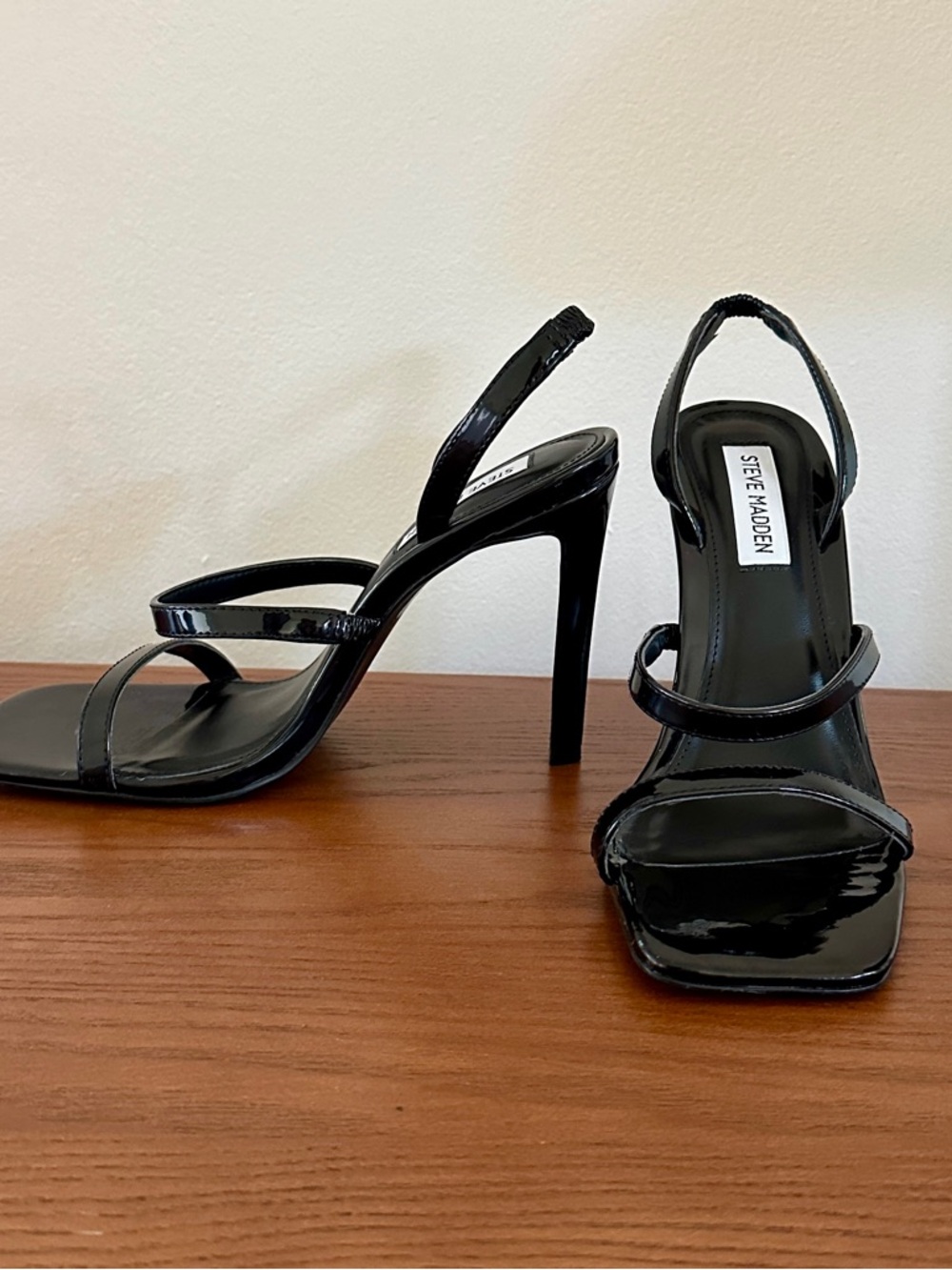 Steve Madden black patent straps heel Gracey square toe